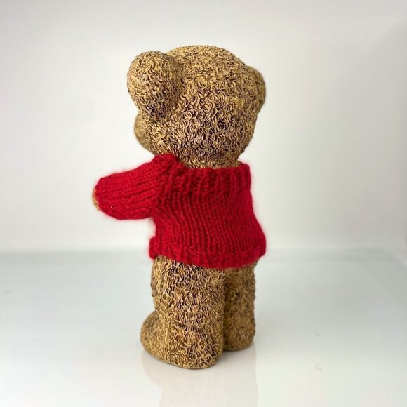 RESIN Bear Sculpture | 10" Standing Vintage Teddy Bear in Knit Sweater - Picture 6 of 10